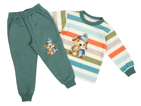 بلوز شلوار راحتی طرح خرس و زمینه راه راه رنگی کیدومکس kido max