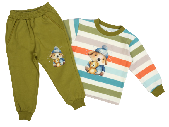 بلوز شلوار راحتی طرح خرس و زمینه راه راه رنگی کیدومکس kido max