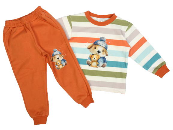 بلوز شلوار راحتی طرح خرس و زمینه راه راه رنگی کیدومکس kido max