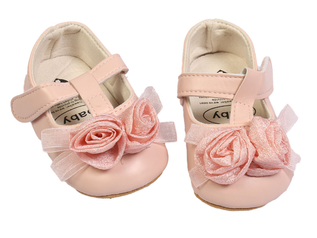 پاپوش استپ دار نوزادی دخترانه طرح شکوفه