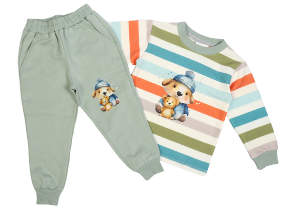 بلوز شلوار راحتی طرح خرس و زمینه راه راه رنگی کیدومکس kido max