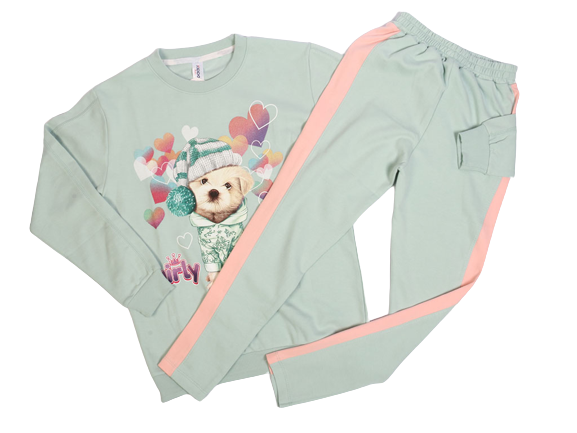 بلوز و شلوار راحتی دخترانه طرح سگ و قلب ها ی رنگی کیدومکس kido max