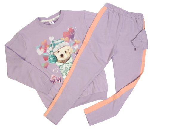 بلوز و شلوار راحتی دخترانه طرح سگ و قلب ها ی رنگی کیدومکس kido max