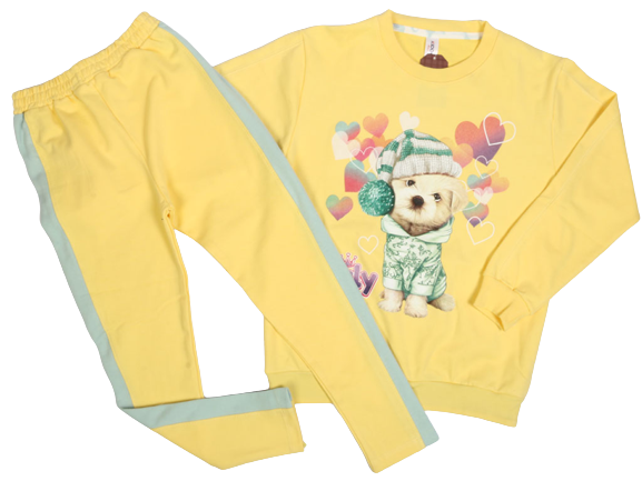 بلوز و شلوار راحتی دخترانه طرح سگ و قلب ها ی رنگی کیدومکس kido max