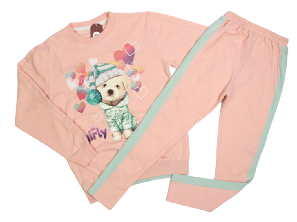 بلوز و شلوار راحتی دخترانه طرح سگ و قلب ها ی رنگی کیدومکس kido max