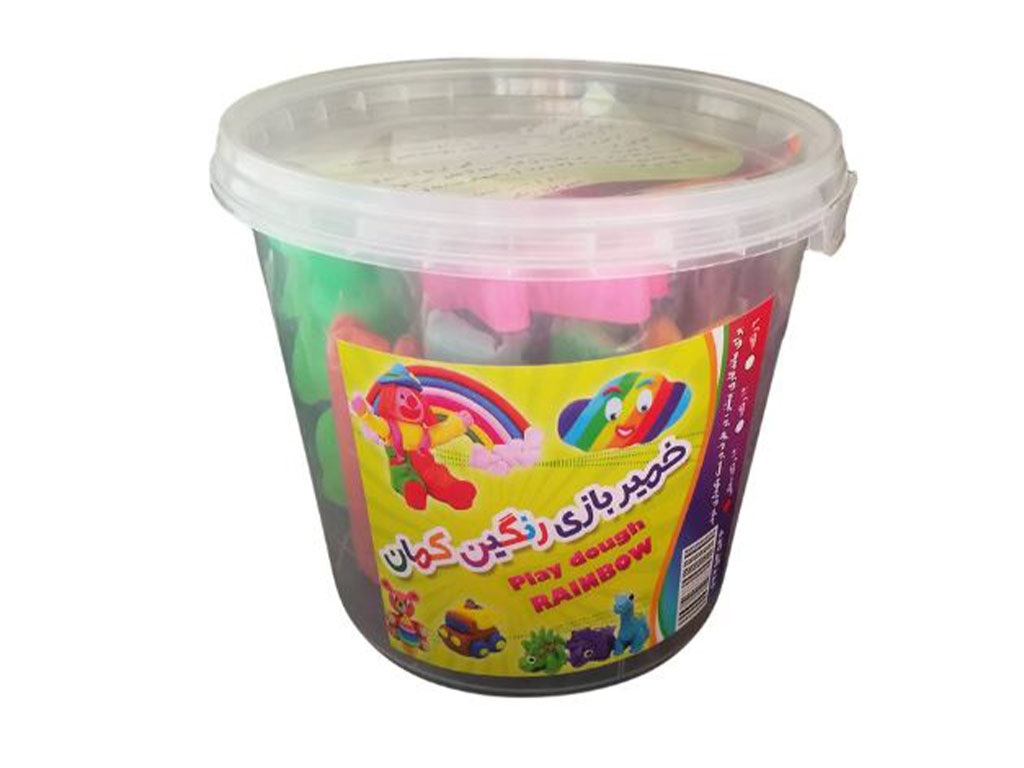 خمیر بازی 12 رنگ ارگانیک سطلی همراه با قالب های مختلف رنگین کمان