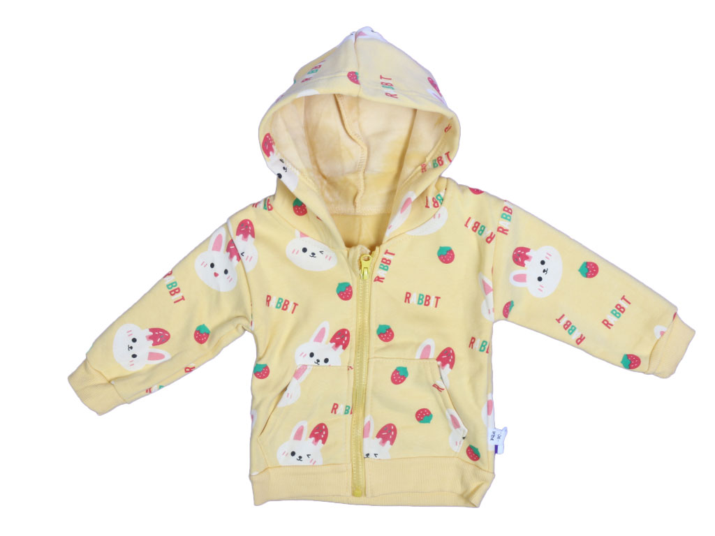 سویشرت کلاه دار داخل مخمل دخترانه طرح خرگوش زرد