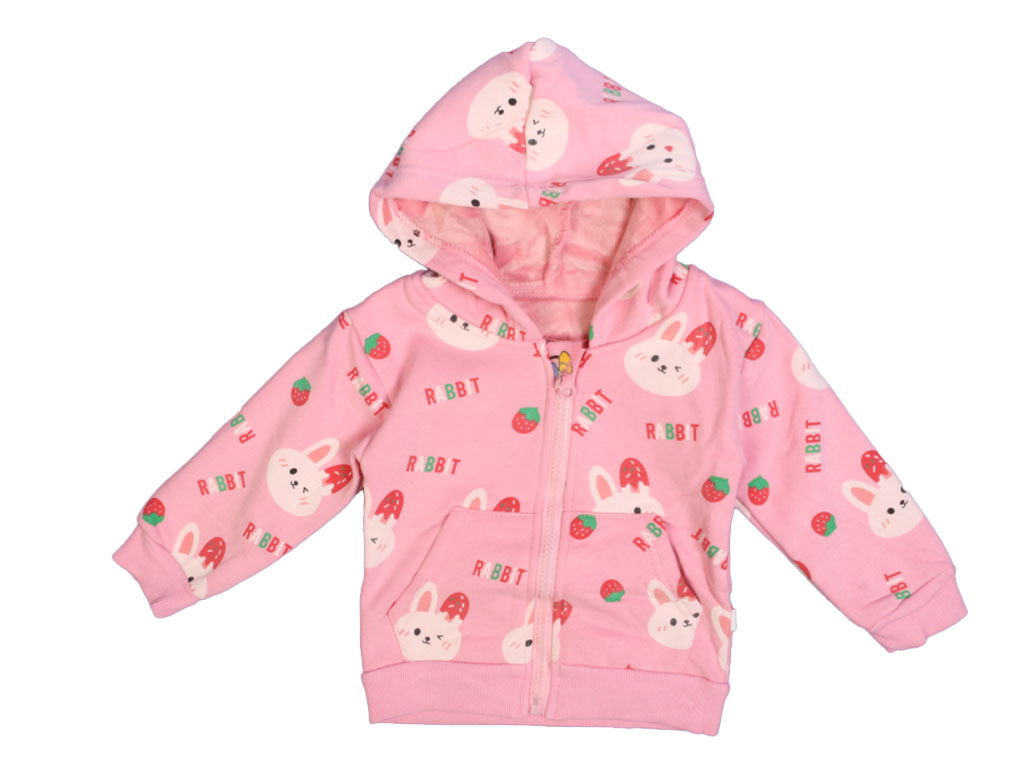 سویشرت کلاه دار داخل مخمل دخترانه طرح خرگوش صورتی