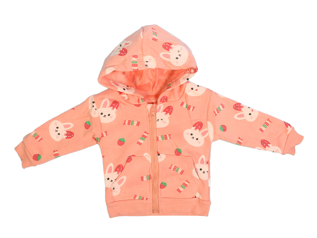 سویشرت کلاه دار داخل مخمل دخترانه طرح خرگوش گلبهی