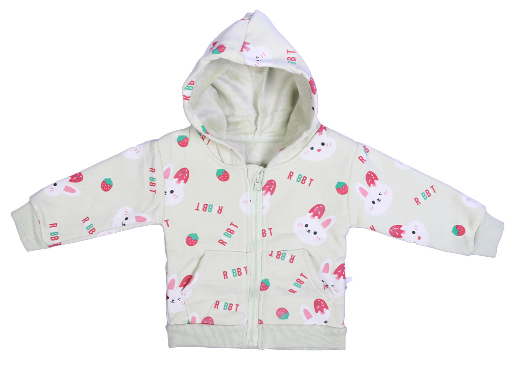 سویشرت کلاه دار داخل مخمل دخترانه طرح خرگوش سبز