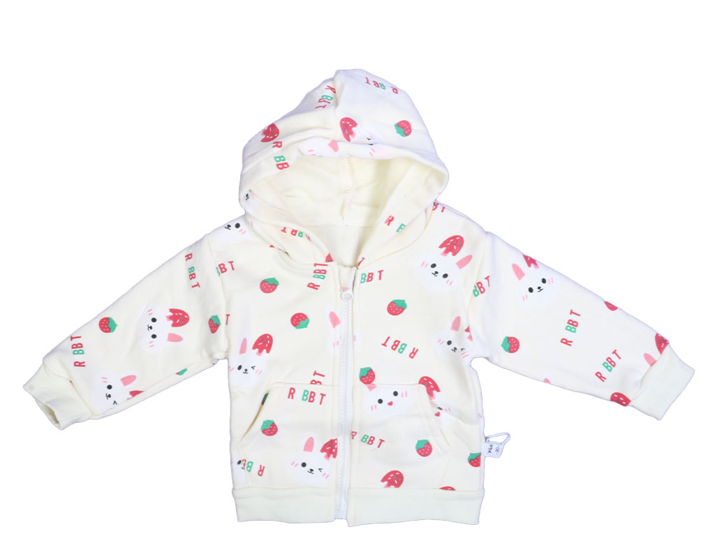 سویشرت کلاه دار داخل مخمل دخترانه طرح خرگوش شیری