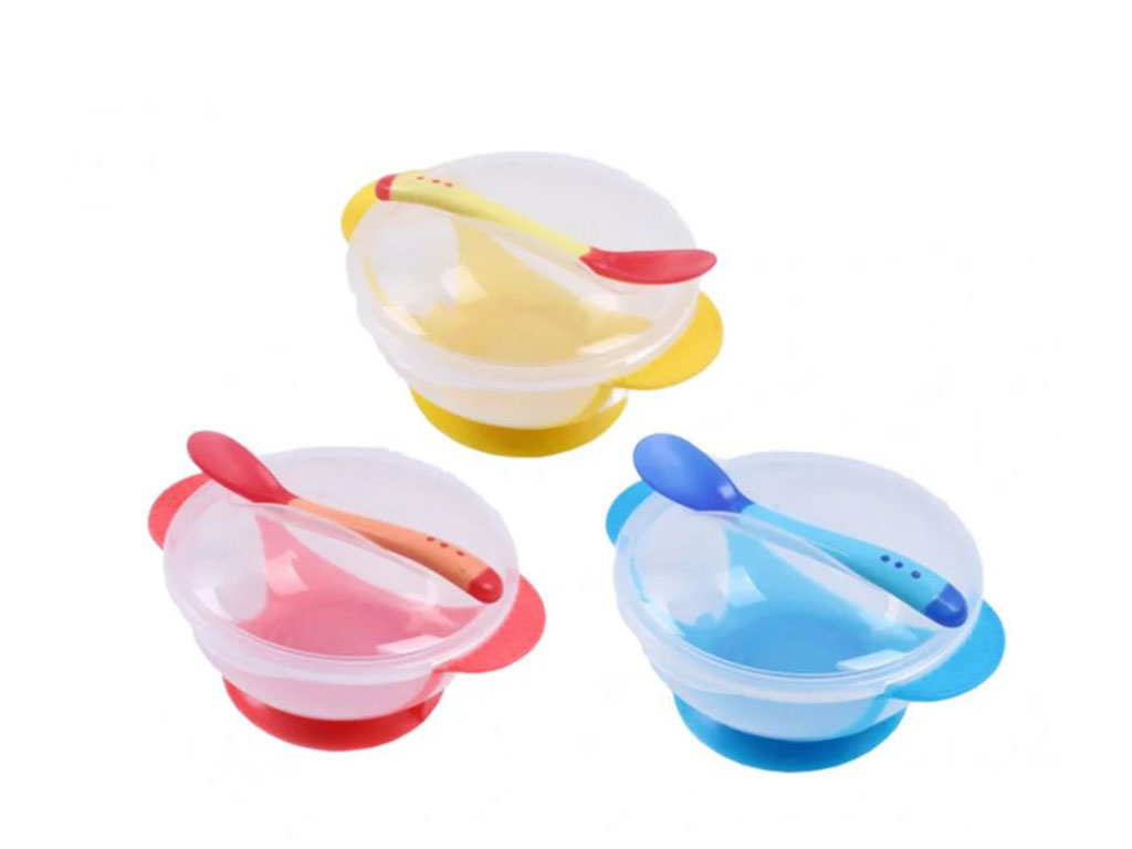 ظرف غذای چسبان نوزادی به همراه قاشق حرارتی برند چیکو CHICCO