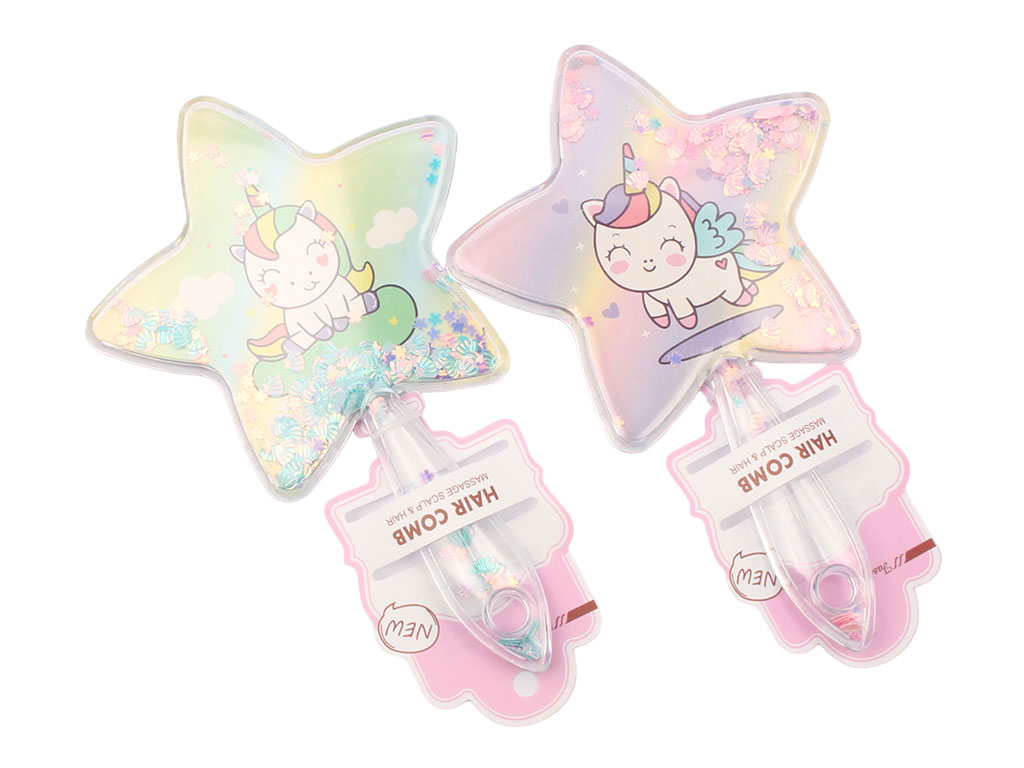 آینه دسته دار پولکی دخترانه (طرح ستاره و اسب تک شاخ)