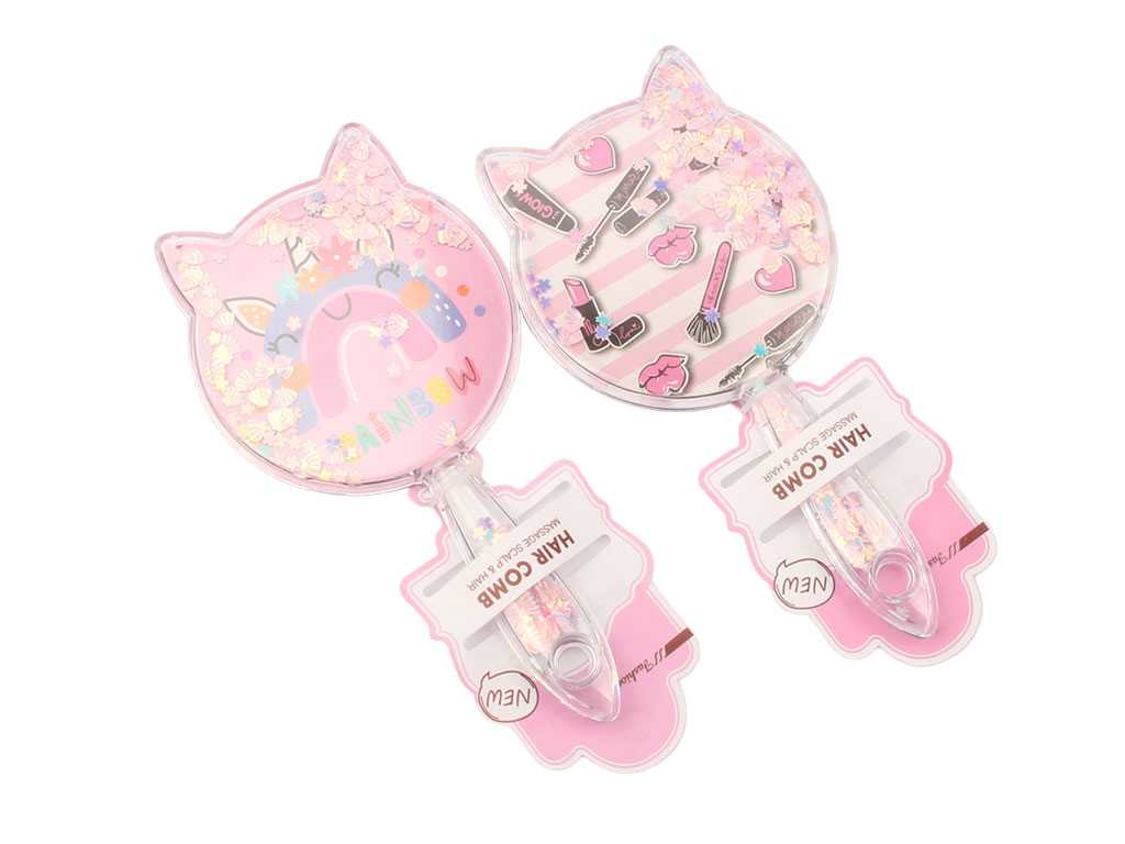 آینه دسته دار پولکی دخترانه (طرح سر گربه)