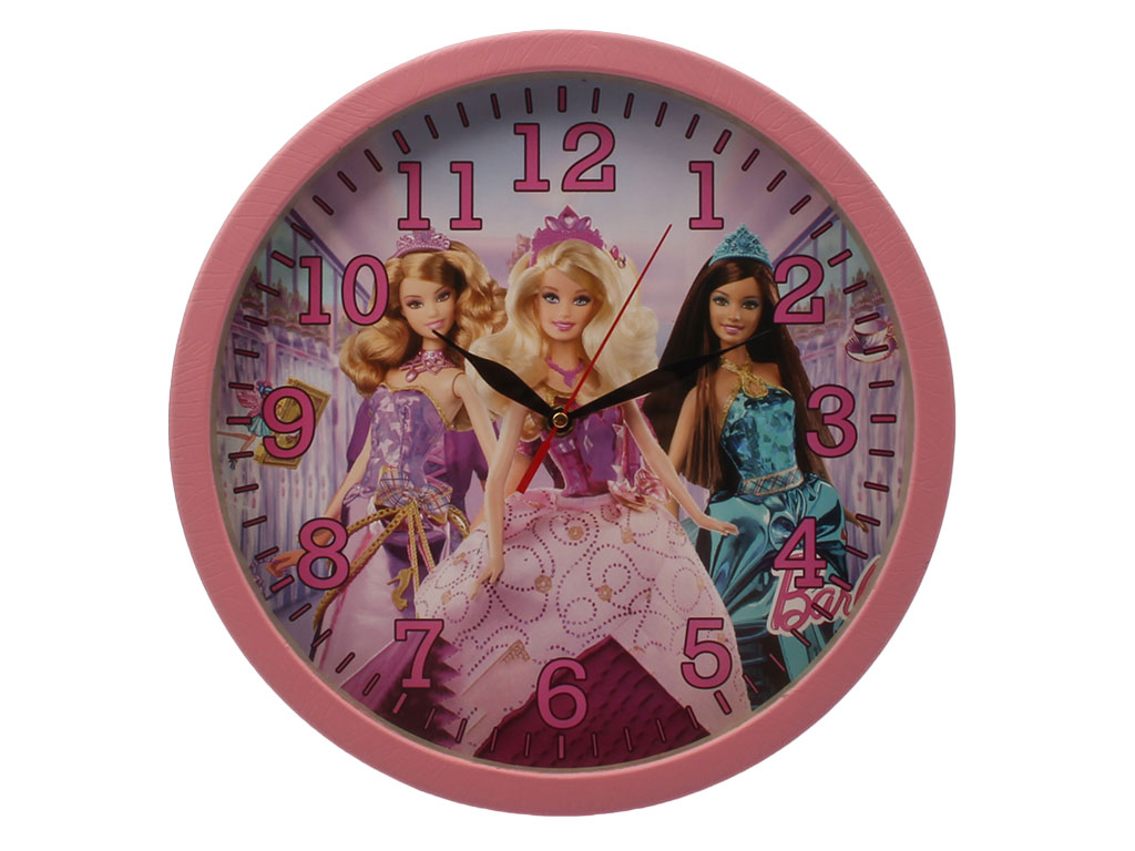 ساعت دیواری آرام گرد دخترانه طرح باربی (سایز بزرگ)