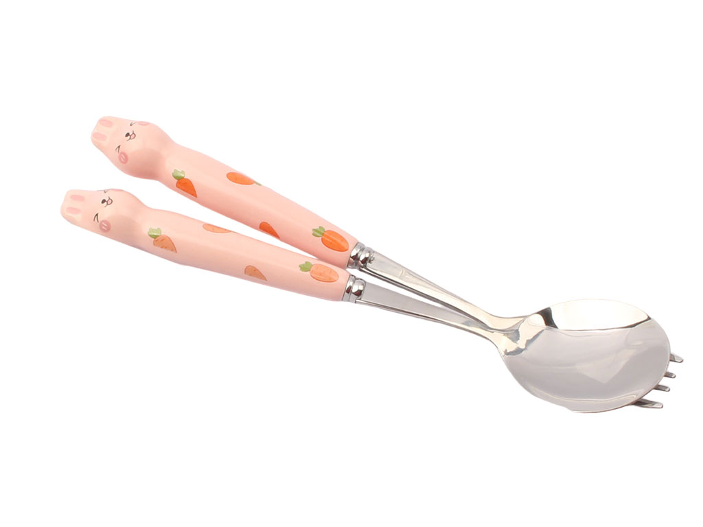 ست قاشق و چنگال دخترانه دسته سرامیکی طرح خرگوش