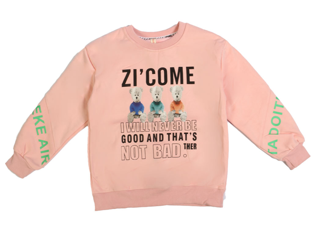 بلوز داخل مخمل دخترانه طرح خرس صورتی کمرنگ