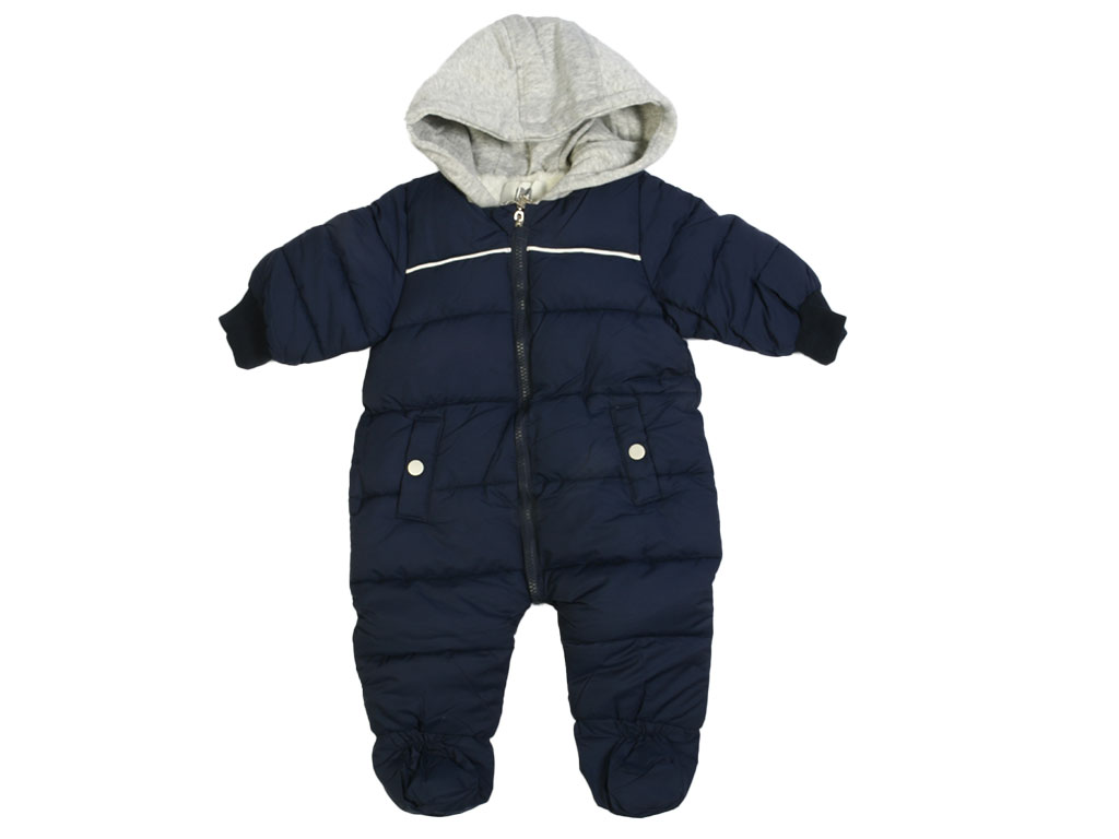 کاپشن سرهمی کلاه و جوراب دار به همراه دستکش نوزادی سرمه ای رنگ