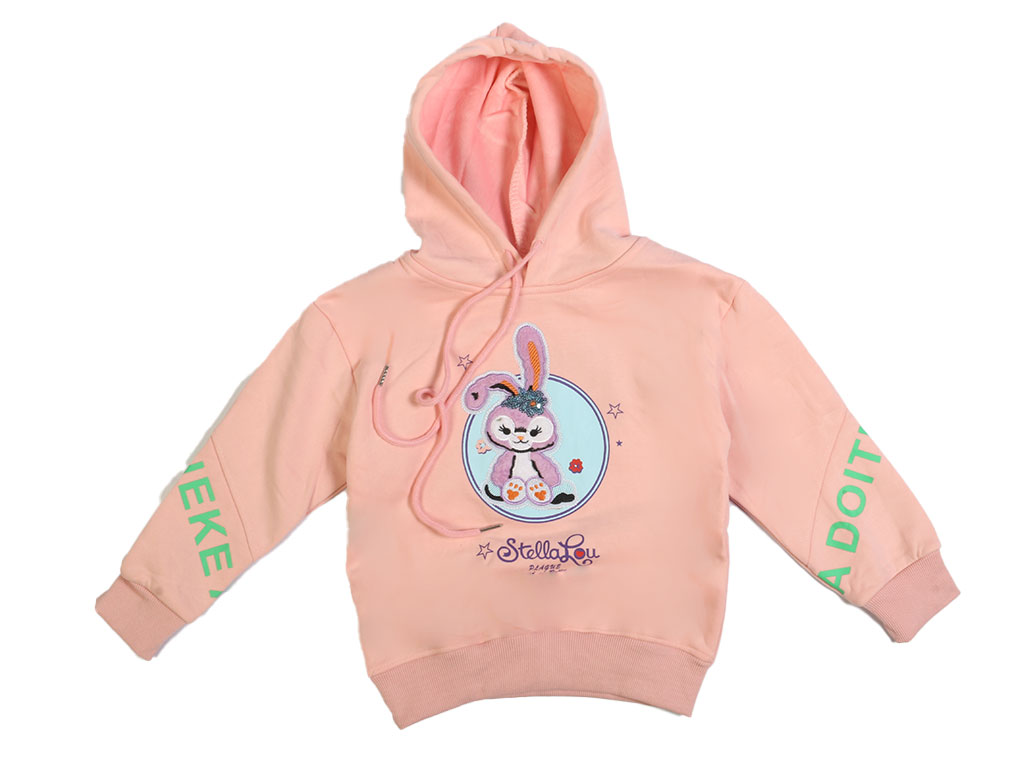 هودی داخل مخمل دخترانه طرح گلدوزی شده خرگوش