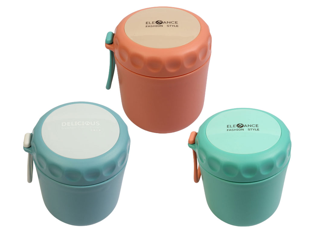 فلاسک غذای داخل استیل به همراه قاشق و بند سیلیکونی Eleoance
