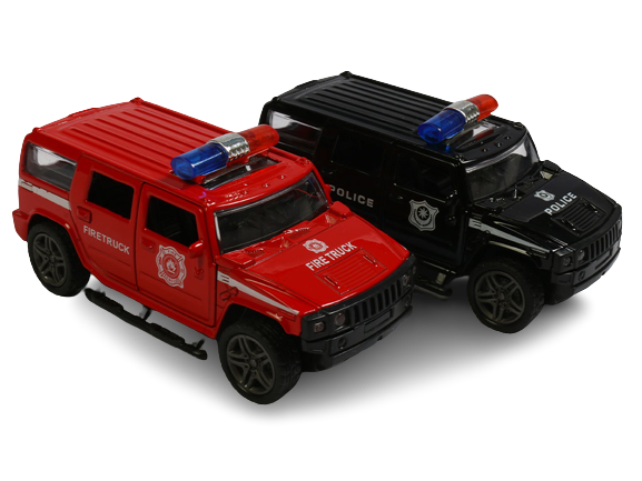 ماشین فلزی عقب کش، موزیکال و چراغ دار هامر پلیس و آتشنشانی