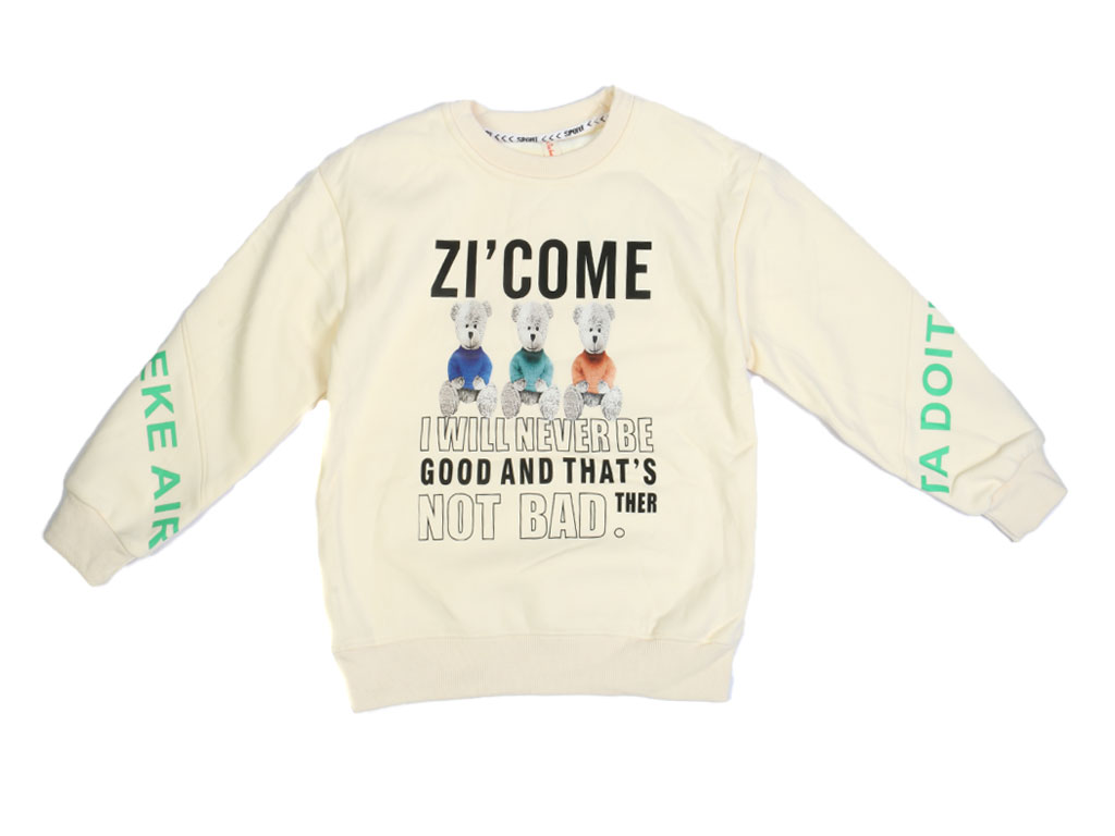 بلوز داخل مخمل پسرانه طرح خرس کرم رنگ