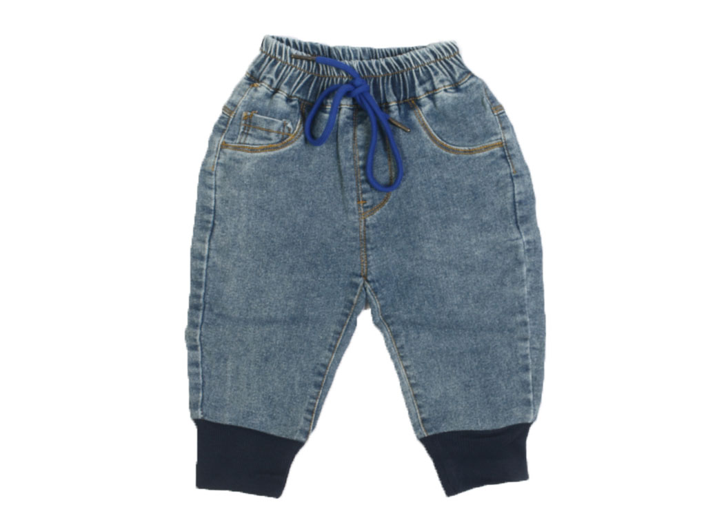 شلوار جین بچگانه کمرکش آبی رنگ طرح اردک