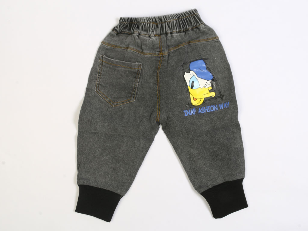 شلوار جین بچگانه کمرکش زغالی رنگ طرح اردک