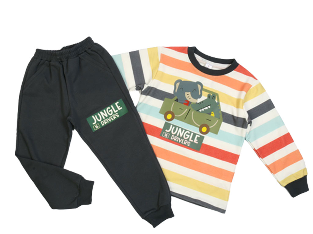 بلوز و شلوار راحتی پسرانه طرح فیل و تمساح راننده کیدومکس kido max