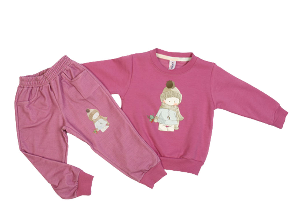 بلوز و شلوار راحتی دخترانه بنفش رنگ طرح خرس کلاهدار کیدومکس kido max