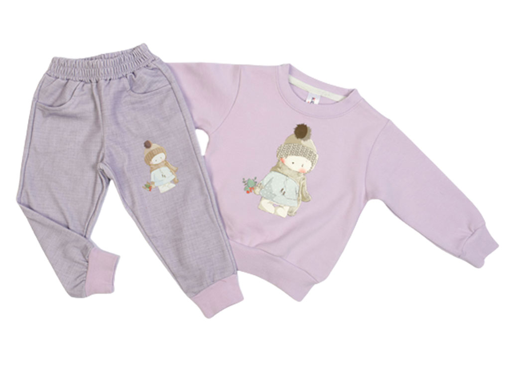 بلوز و شلوار راحتی دخترانه یاسی رنگ طرح خرس کلاهدار کیدومکس kido max