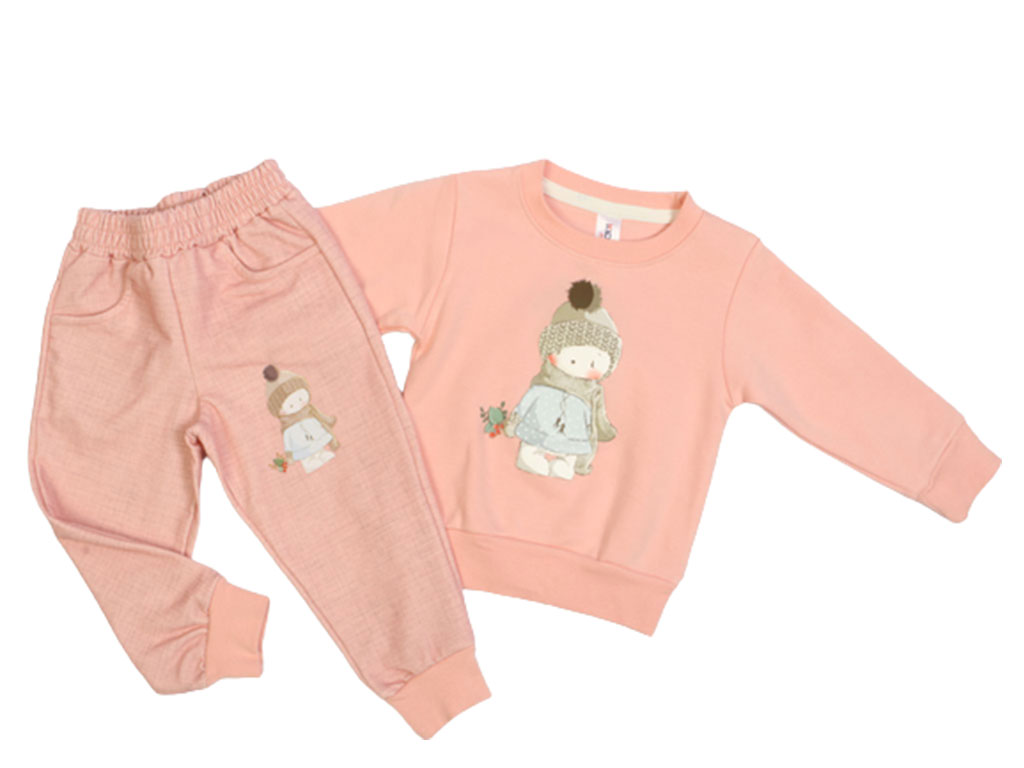 بلوز و شلوار راحتی دخترانه صورتی رنگ طرح خرس کلاهدار کیدومکس kido max