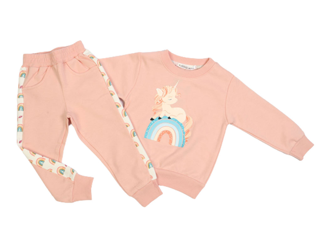 بلوز و شلوار راحتی دخترانه صورتی رنگ طرح اسب تک شاخ کیدومکس kido max