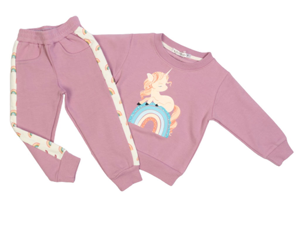 بلوز و شلوار راحتی دخترانه بنفش رنگ طرح اسب تک شاخ کیدومکس kido max