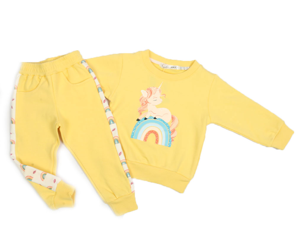 بلوز و شلوار راحتی دخترانه زرد رنگ طرح اسب تک شاخ کیدومکس kido max