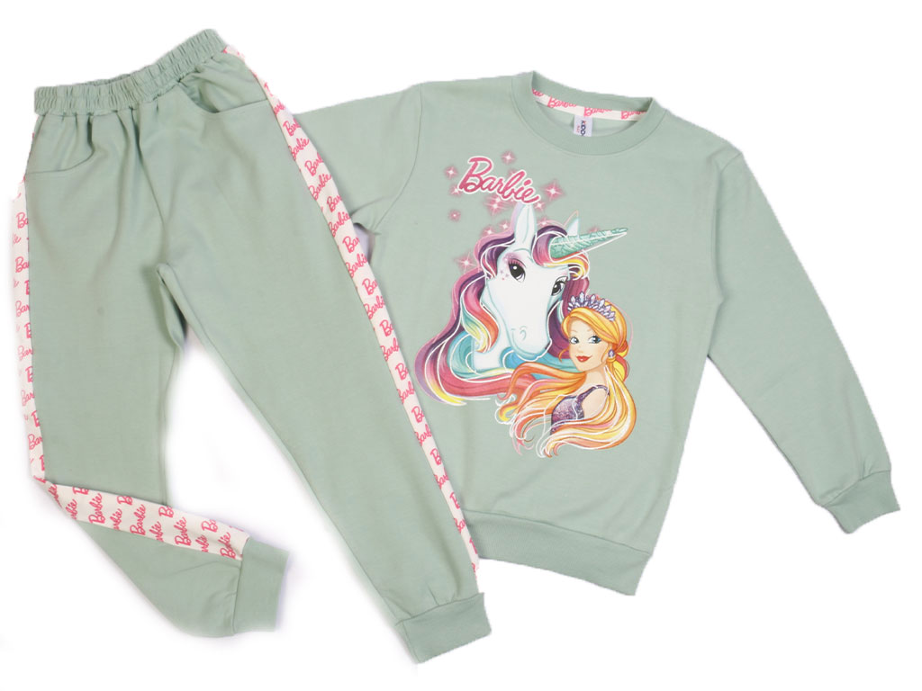 بلوز و شلوار راحتی دخترانه سبز طرح باربی و اسب تک شاخ کیدومکس kido max