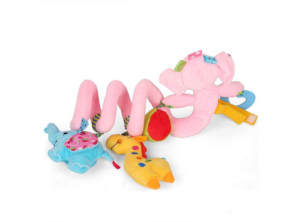 آویز تخت و کریر مارپیچی موزیکال و جغجغه ای عروسکی به همراه دندانگیر سیلیکونی سوزی SOZZY