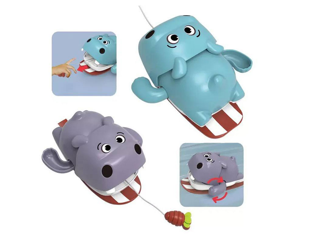 کرگدن حمام شناگر اسباب بازی مدل کوکی نخ کش همراه با تخته شنا