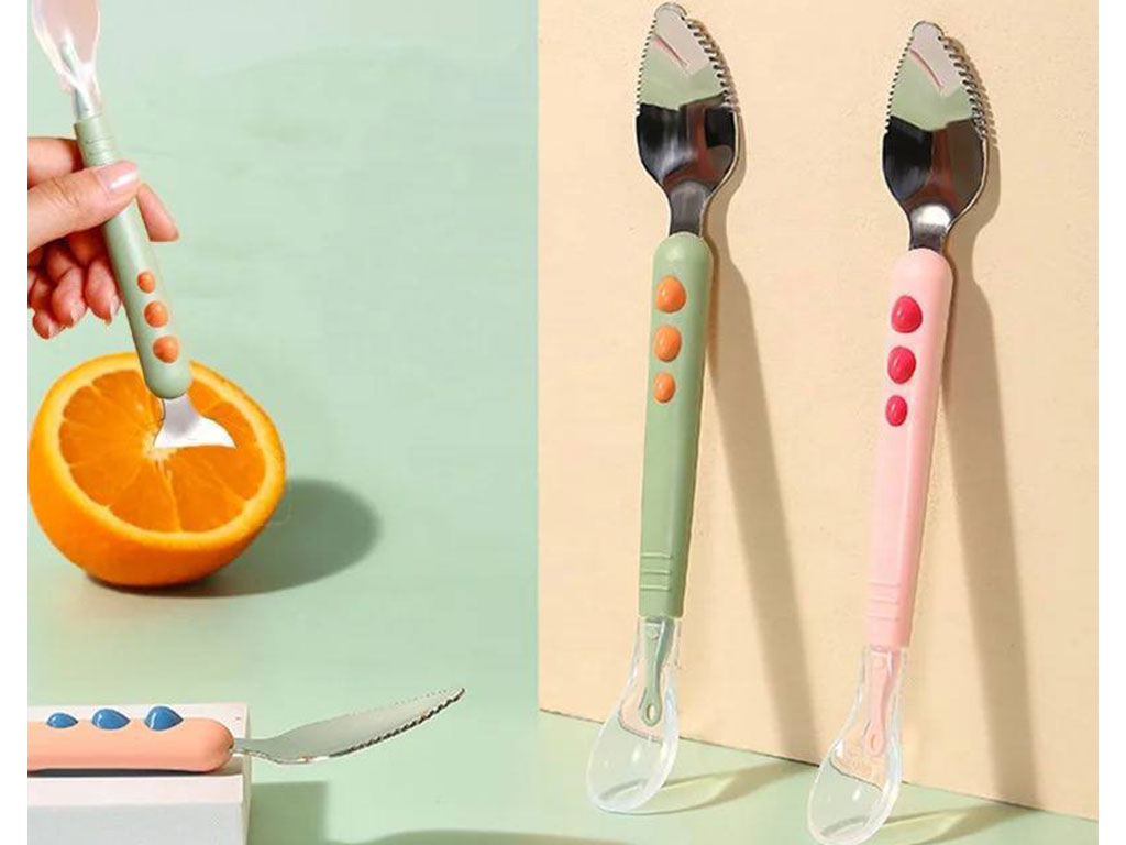 قاشق دو طرفه نوزادی ترکیب سیلیکون و استیل 304