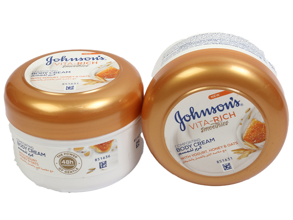 کرم بدن مدل ویتا-ریچ vita-rich حاوی عسل و جو دارای ظرف کاسه ای 200 میلی لیتر جانسون johnsons