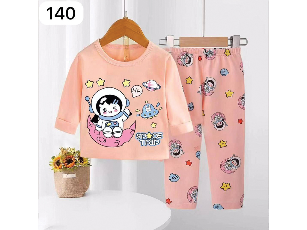 بلوز و شلوار راحتی دخترانه گلبهی طرح فضانورد