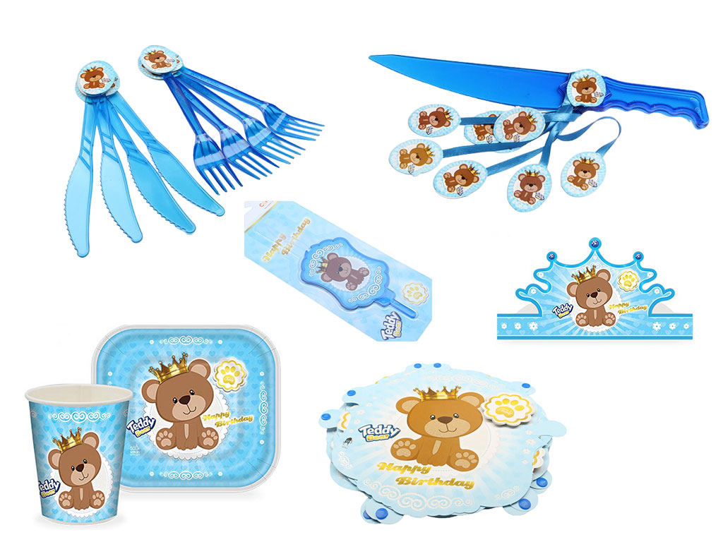 پک تم تولد پسرانه خرس تدی آبی (6 تکه)