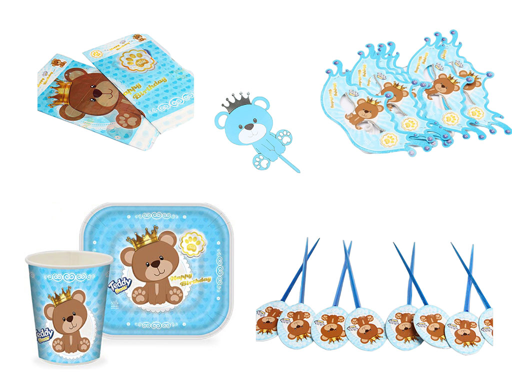 پک تم تولد پسرانه خرس تدی آبی (5تکه)