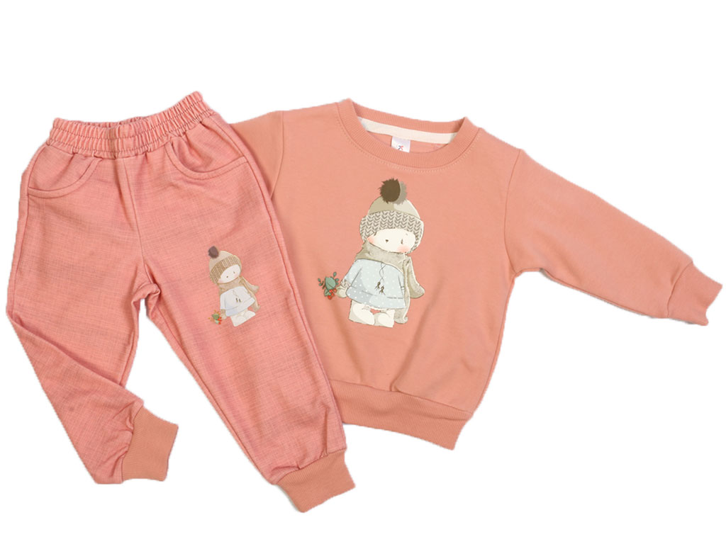 بلوز و شلوار راحتی دخترانه گلبهی رنگ طرح خرس کلاهدار کیدومکس kido max