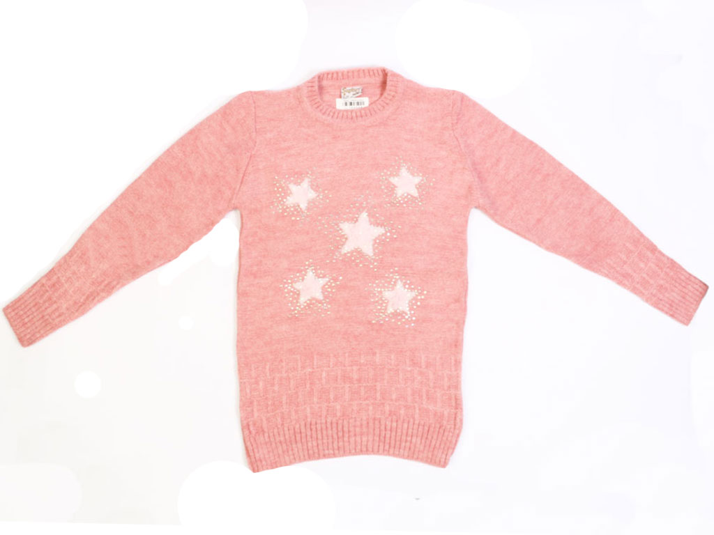 بلوز بافت دخترانه طرح ستاره دارای نگین کاری و مروارید دوزی سافاری SAFARI