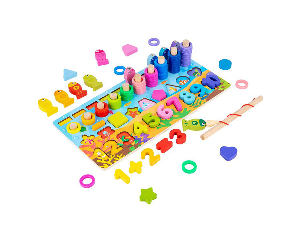 بازی آموزشی تخته چوبی لگاریتمی 6 در 1 (آموزش اعداد و ریاضی) همراه با کاتامینو اشکال هندسی