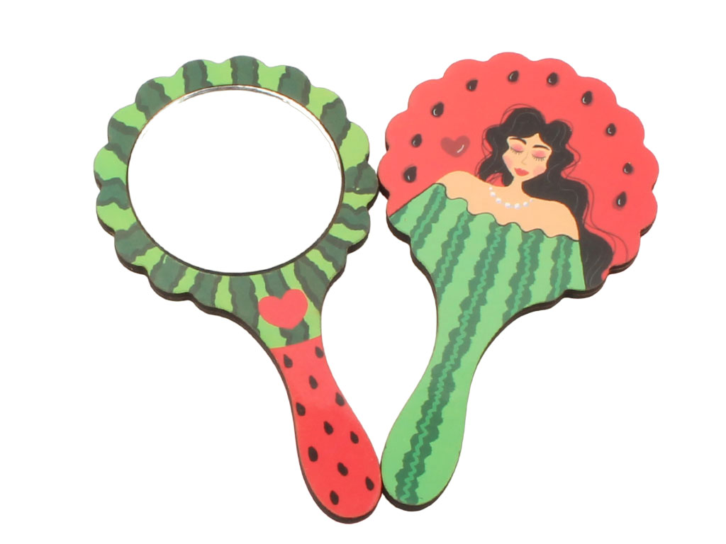 آینه دسته دار چوبی دخترانه طرح شب یلدا