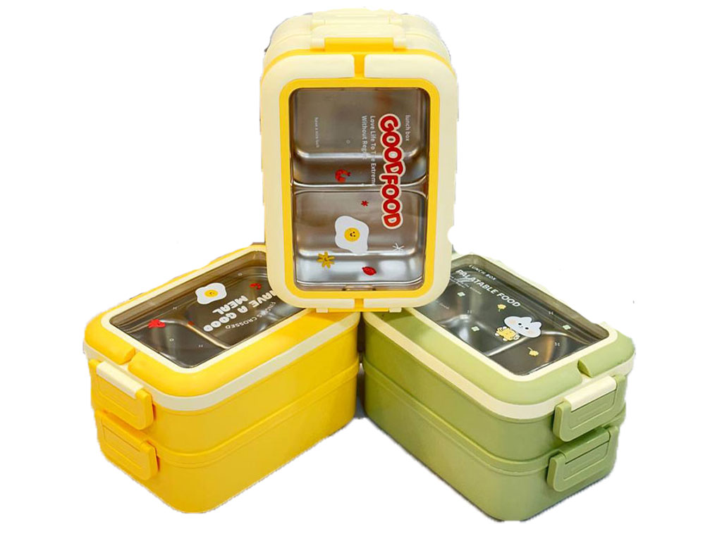 ظرف غذای دو طبقه داخل استیل کودک