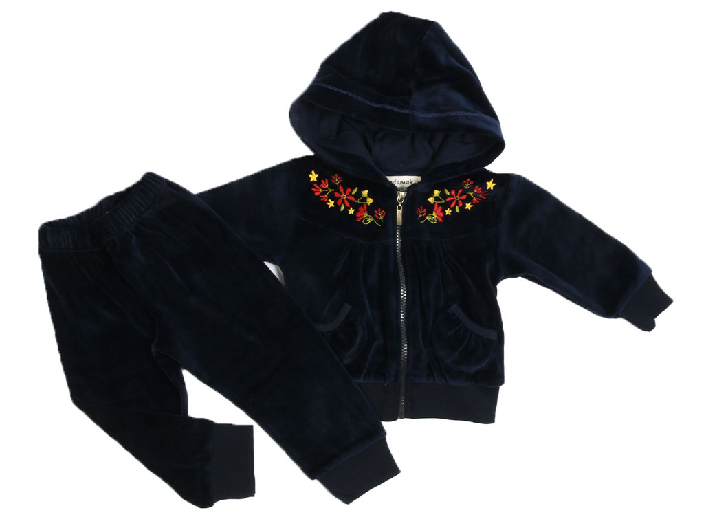 سویشرت و شلوار نوزادی دخترانه مخمل سرمه ای رنگ آدمک Adamak