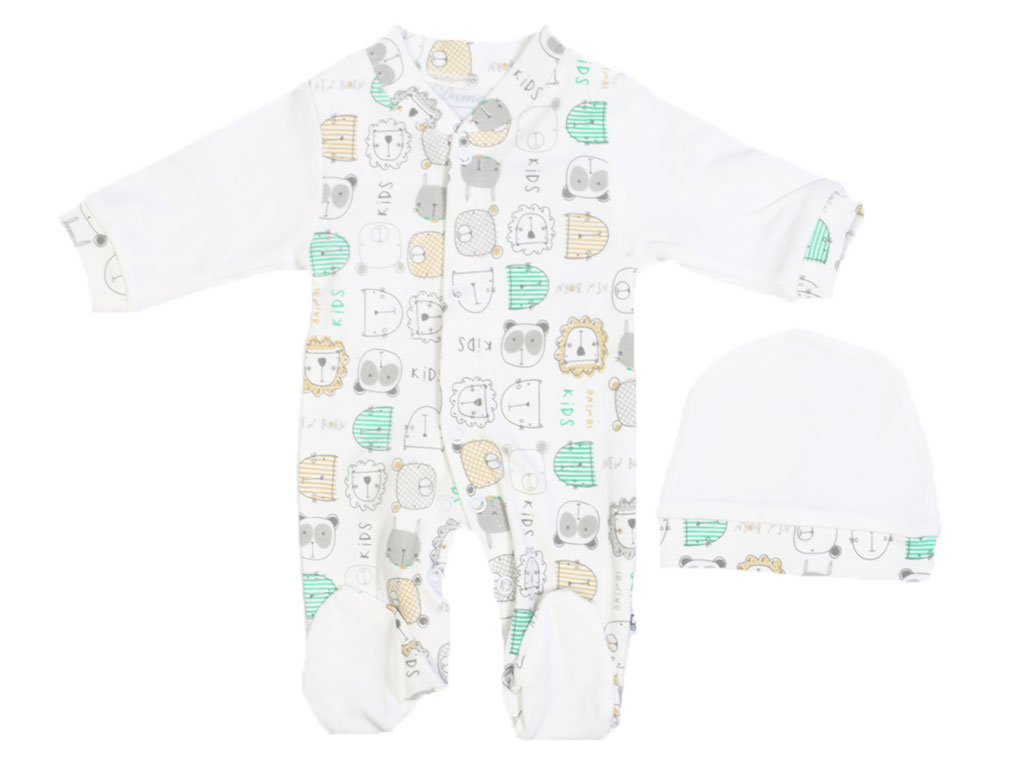 ست سرهمی جورابدار و کلاه نوزادی طرح حیوانات دامون damon